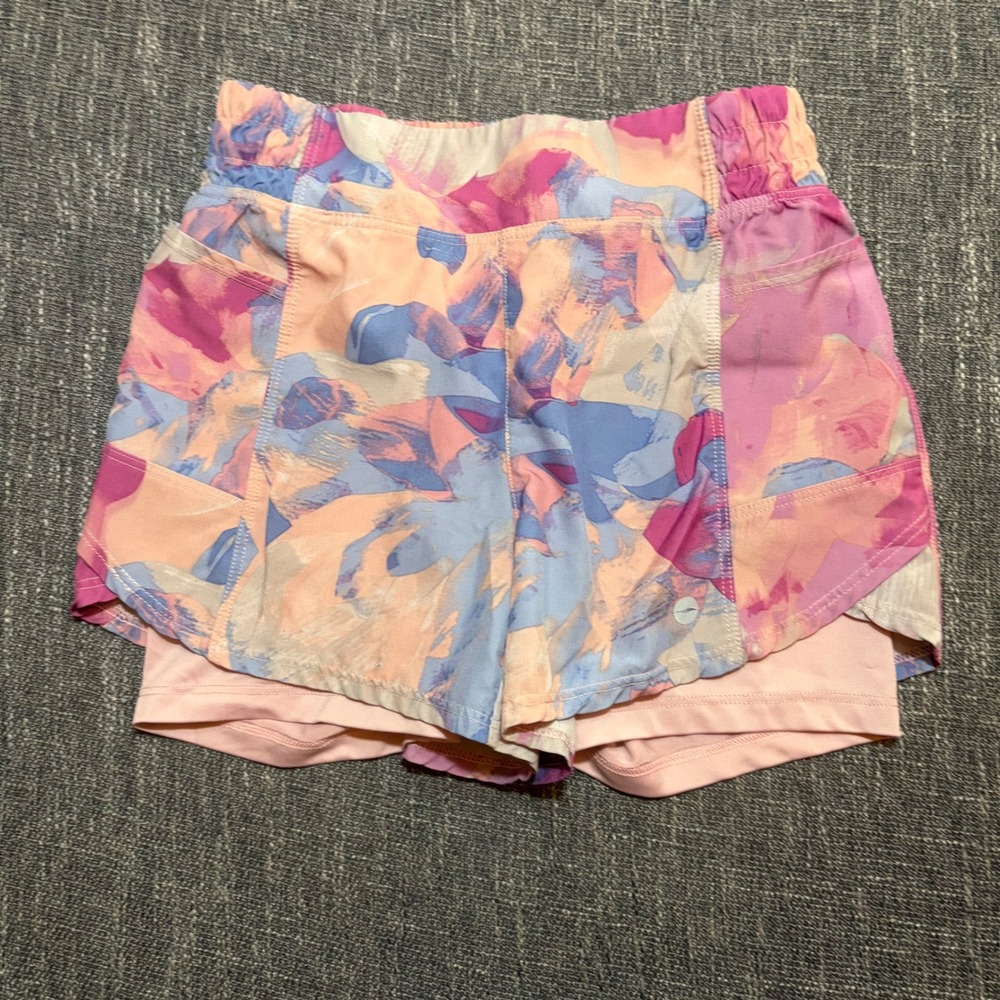 Avia Pink Blue Purple 2-in-1 Athletic Elastic Shorts (Girls Medium 7-8)